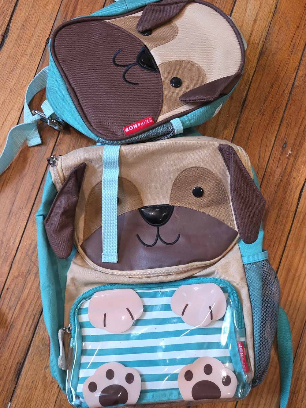 Skip Hop Teal, Brown & Tan Puppy Backpack with Matching Baby Bag Includes Both
